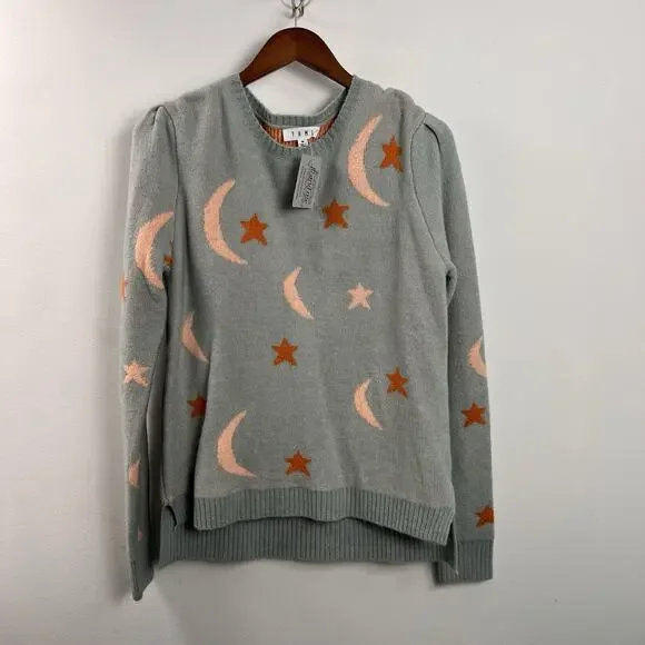 NWT THML Women’s Medium Blue Moon Star Crewneck Sweater - Picture 1 of 5